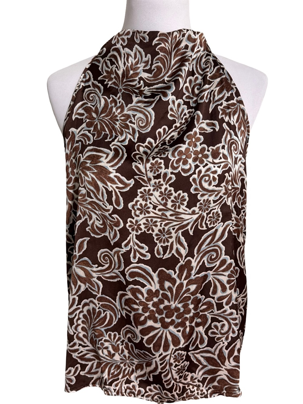 Tamara H Brown Floral Halter Neck Blouse